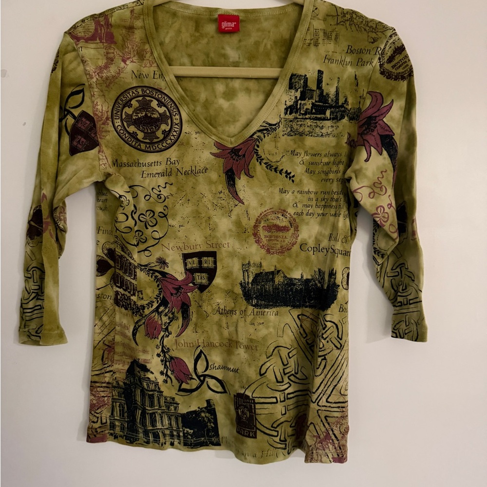 Glimmer Olive Graphic Long Sleeve Women's Top